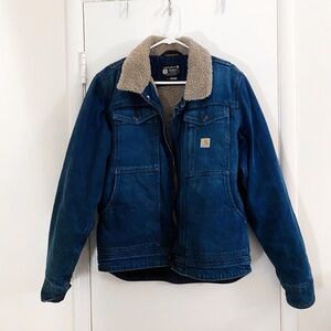 Carhartt Blue Denim Jacket with Sherpa Collar